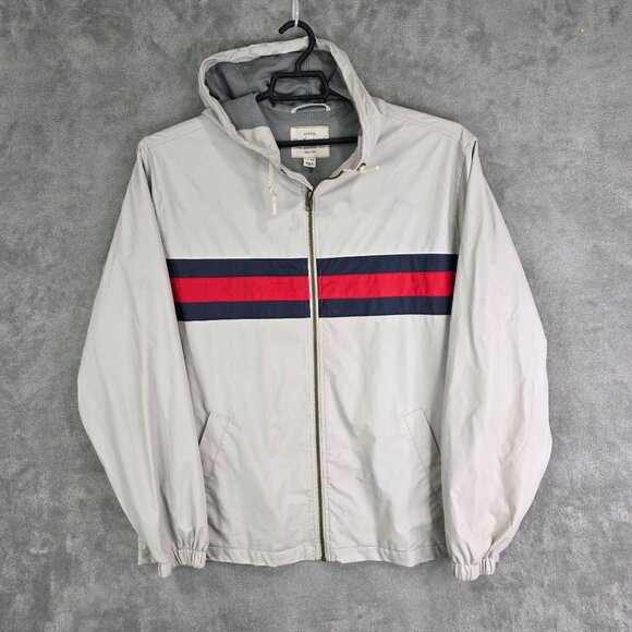 Mens Weatherproof Vintage Hooded Jacket Gray & Red Blue Striped Full Zip Size XL - Picture 2 of 9
